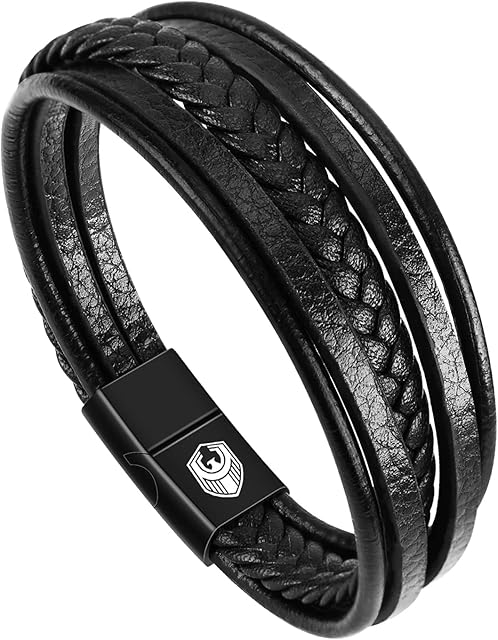 Mens Leather Bracelet Handmade Braided Leather Bracelets for Men with Magnetic Stainless Steel Clasp and Exclusive Bracelet Jewellery Box for Mens Gifts Idea