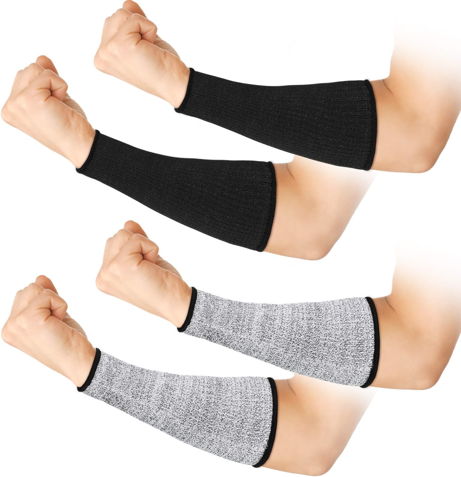 Geyoga 2 Pairs Cut Resistant Sleeve Arm Protection Level 5 Protection Safety Protective Sleeves Arm Protectors for Men Women(8.6 x 3.7 Inches,Black, Gray)