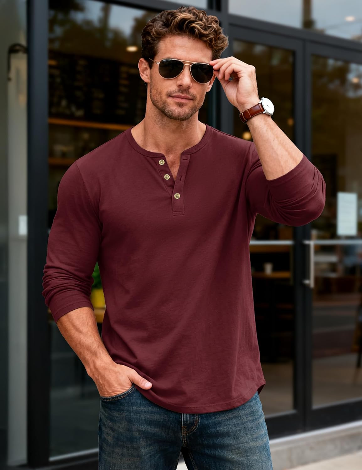MAGCOMSEN Men's Henley Shirts Long Sleeve Button Shirts Moisture Wicking Tees Casual Basic Solid Pullover Shirt