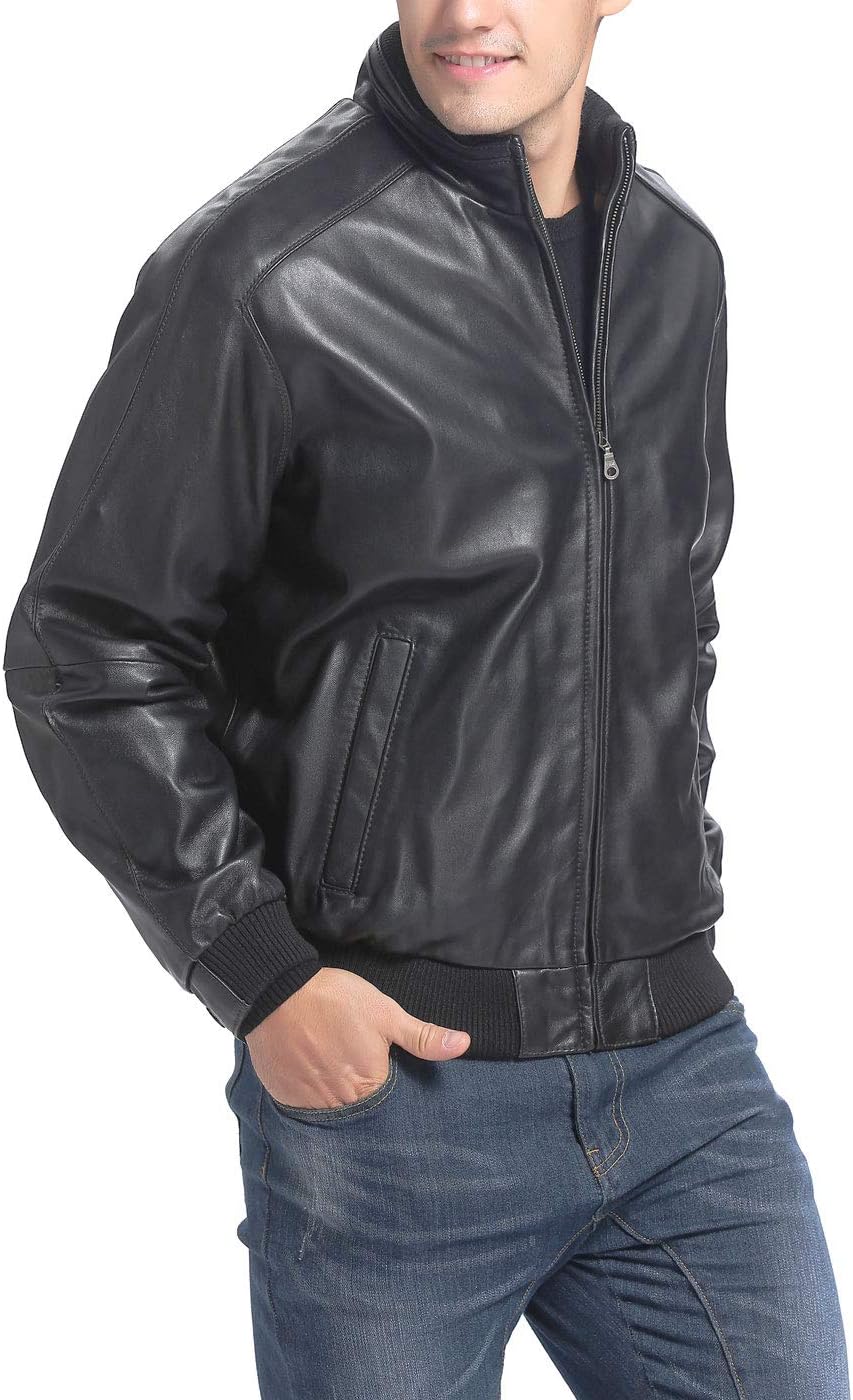 BGSD Men City Lambskin Leather Bomber Jacket (Also available in Big and Tall)