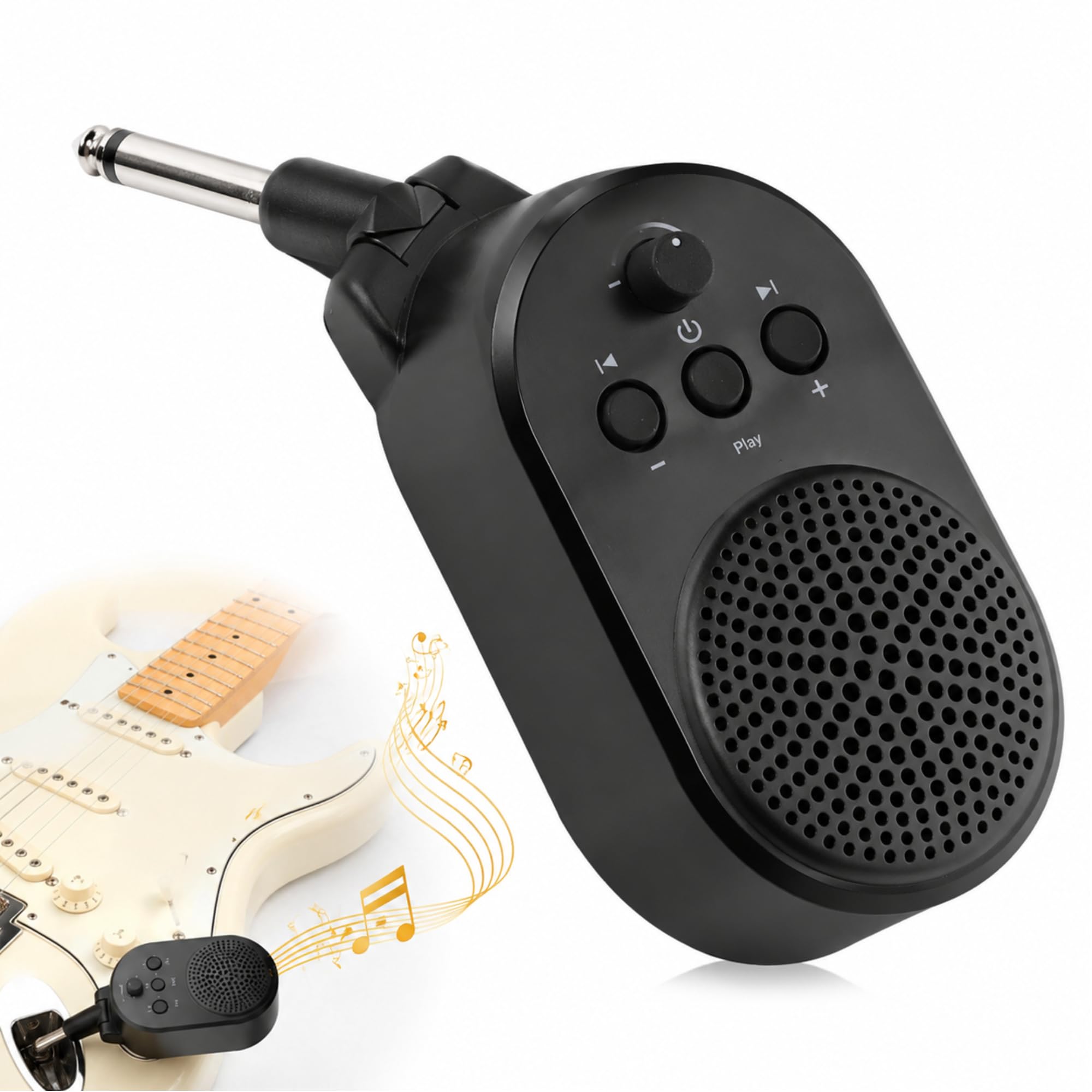 Mini Amplificatore per Chitarra 5W Bluetooth 5.0 Amplificatore Portatile Plug-in USB Ricaricabile Ruotabile a 270° con Interfaccia di Ingresso Audio TRS 1/4 (6,35 mm) p