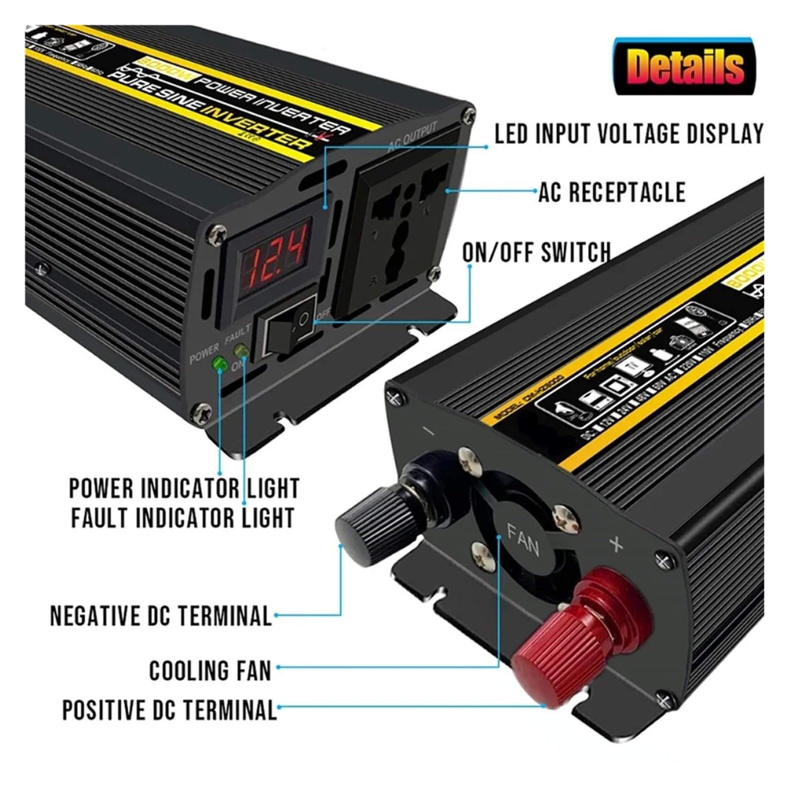 Inversor Corriente Convertidor De Voltaje con Enchufe Universal, Inversor De Onda Sinusoidal Pura De 12 V, 24 V A 220 V, 8000 W, 6000 W, 4000 W Y 3000 W De CC A CA. Transformador(50hz 24V 220V,3000W)