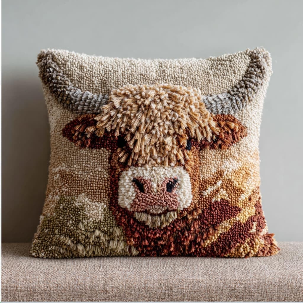 kitphoenix Latch Hook Embroidery Kits Highland Cattle 43Cmx43Cm