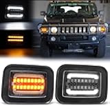 Front Turn Signal Corner Marker Lights Compatible with H2 2003-2009 Yellow Dynmaic Sequential Blink LED as Turn Signal Lights,White as Daytime Running Lights (Clear Lens)