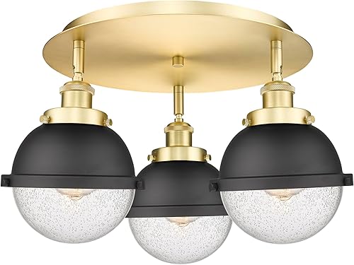 Miniatura 5 de Innovations Lighting 916-3C-AB-HFS-61-BK Downtown Urban Three Light Flush Mount Ceiling Light Antique Brass