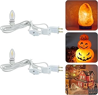 2-Pack Accessory Cord with 2 C7 LED Night Light Bulb, Candelabra-Base E12 Socket White Cord with On/Off Switch Plugs, for Holiday Decorations, Christmas Village House, Pumpkin Lights