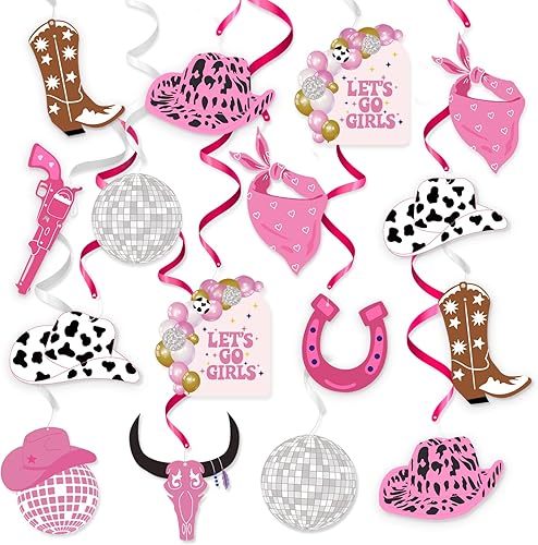 Decoraciones de fiesta de vaquera occidental, 30 piezas de decoración de fiesta de cumpleaños de vaquera rosa, suministros de decoración de