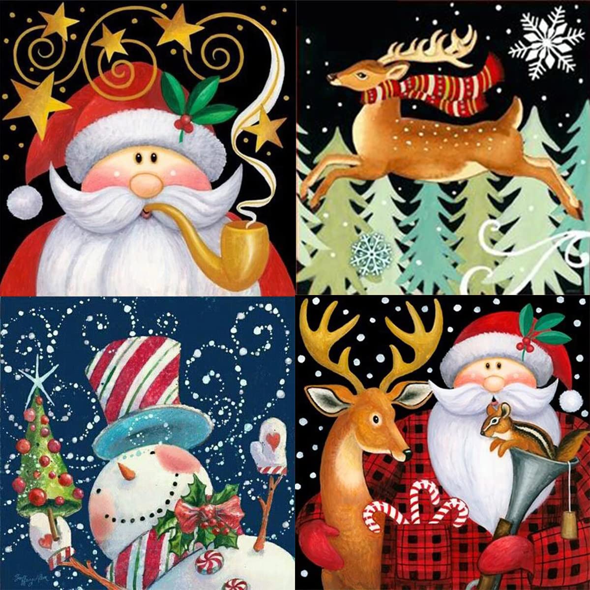 ENTHUR 4 Pack 5D Christmas Diamond Painting Kit, Full Drill Diamond Rhinestone Painting Kits for Adults and Beginner Diamond Arts Craft for Christmas Home Decor, 9.8 X 9.8 Inch