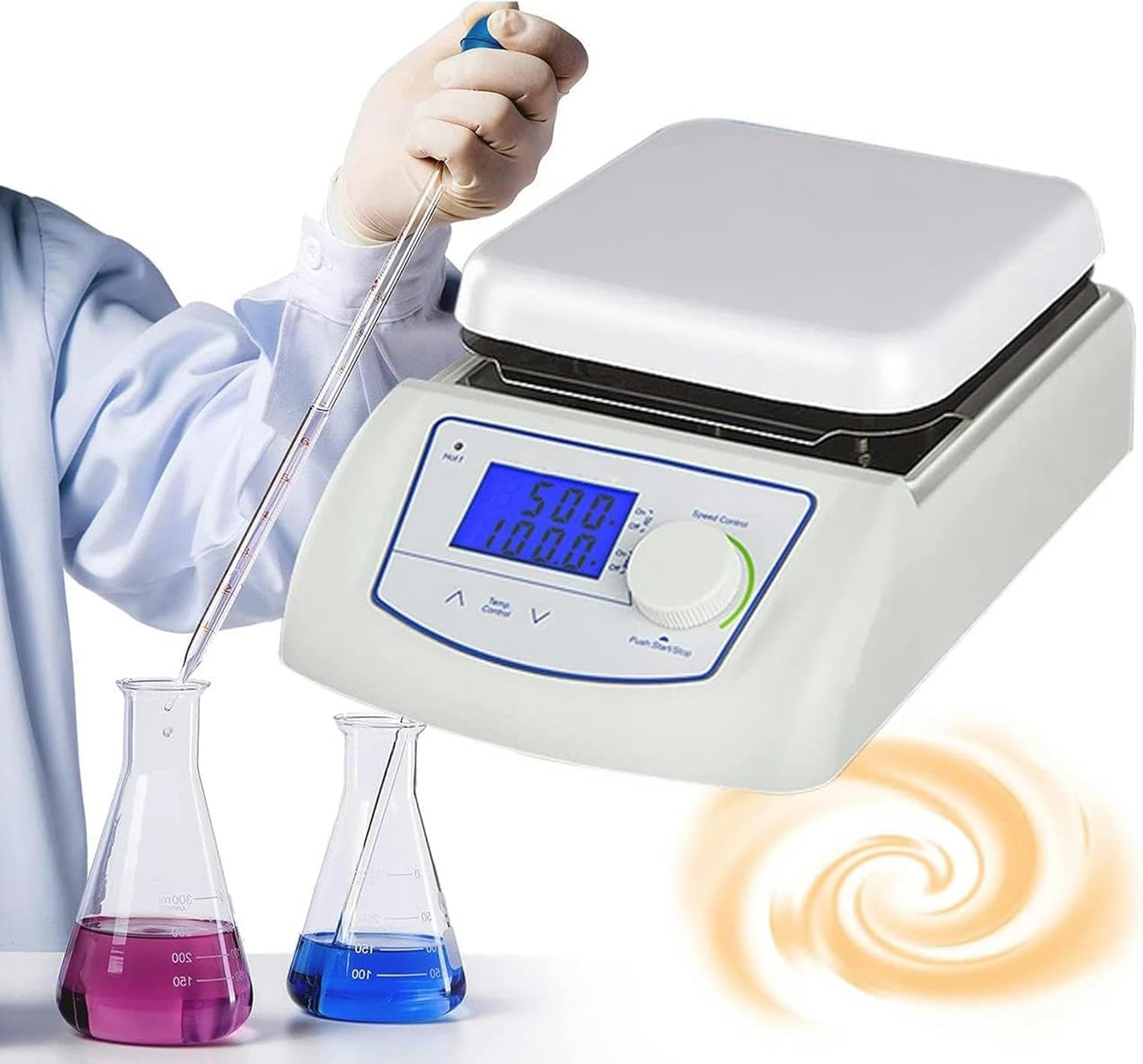 FLTRGO Mini Magnetic Agitator Mixer with Agitator Bar, Magnetic Mixer 2000 ML, Adjustable Speed 200-1500 RPM for Experiments and Projects in The Classroom, Work Or Home