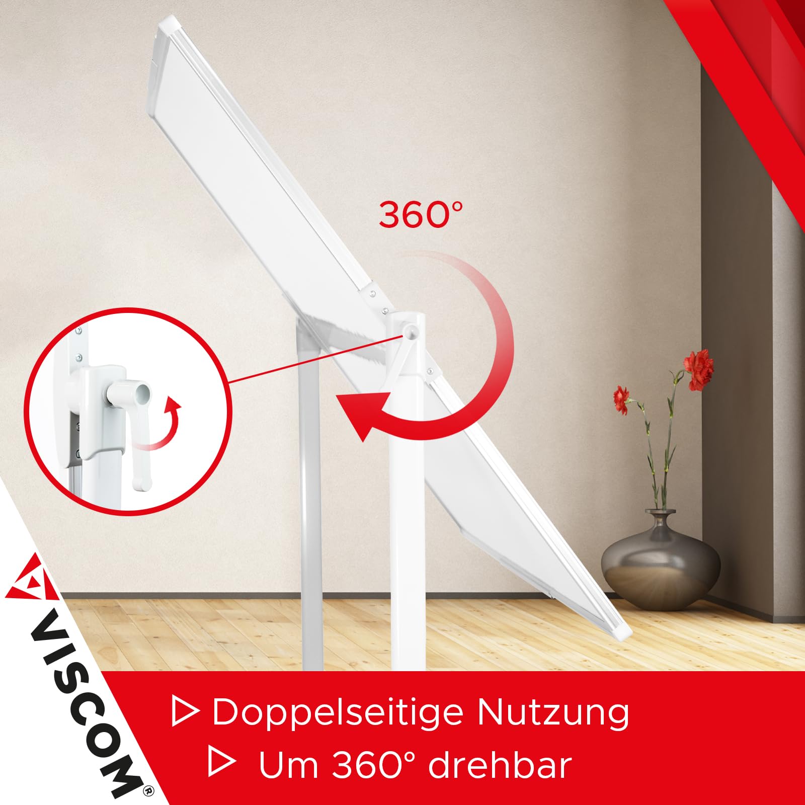 VISCOM Whiteboard mit Ständer & Rollen - 100 x 150 cm - beidseitig nutzbar