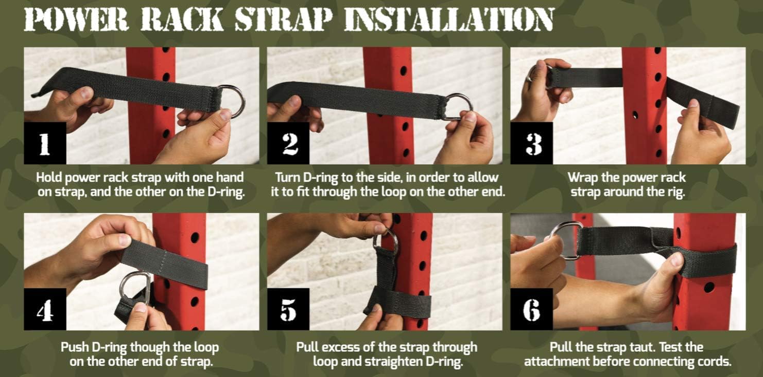 Squat Rack Straps - Heavy Duty Power Rack Straps Compatible with 4KOR Shoulder Exercise Cords - One Pair of Squat Rack Straps with Metal D-Rings - 4KOR Fitness