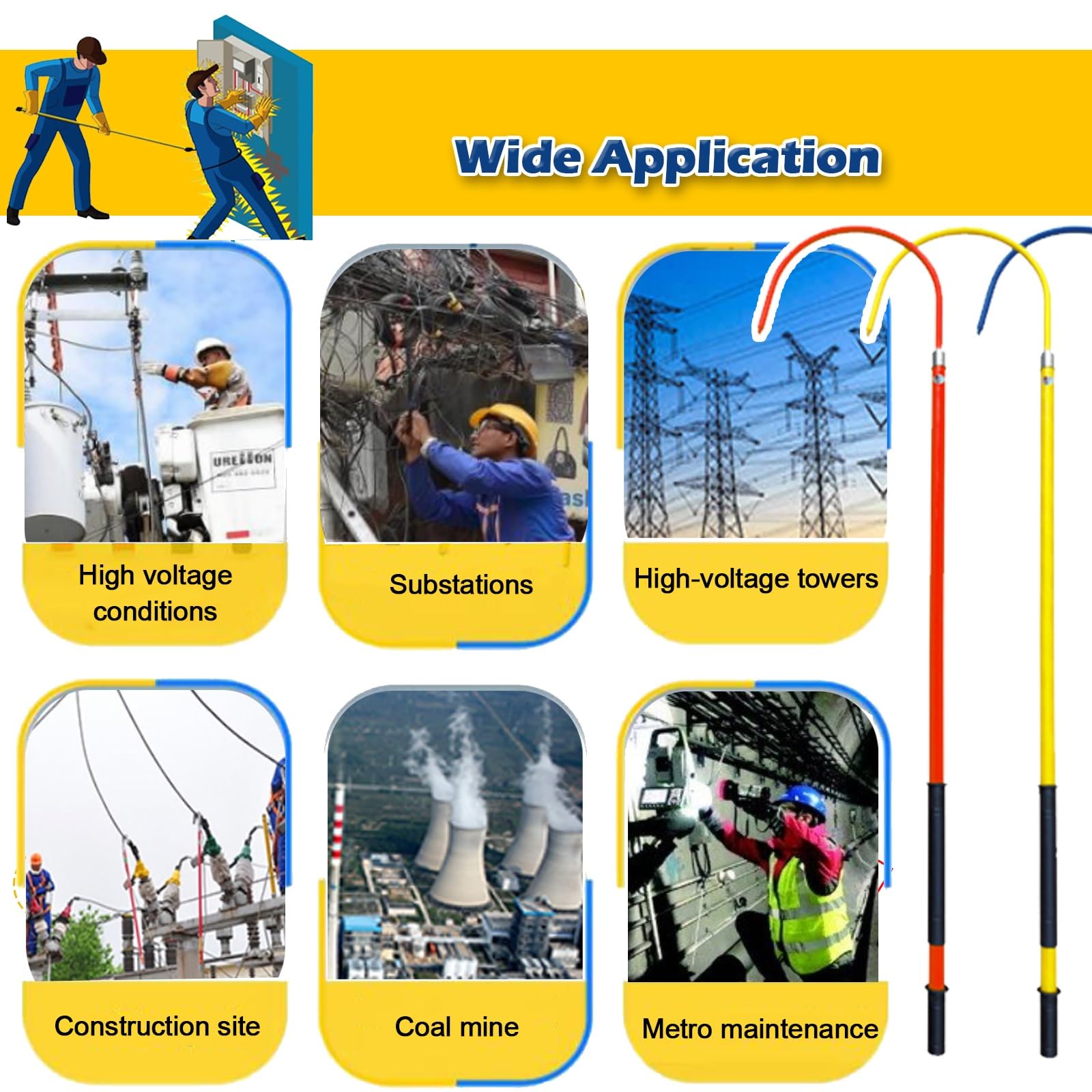Gancho de rescate aislado, poste de emergencia portátil para seguridad eléctrica, herramienta antielectrocución para rescate de fallos de alto voltaje