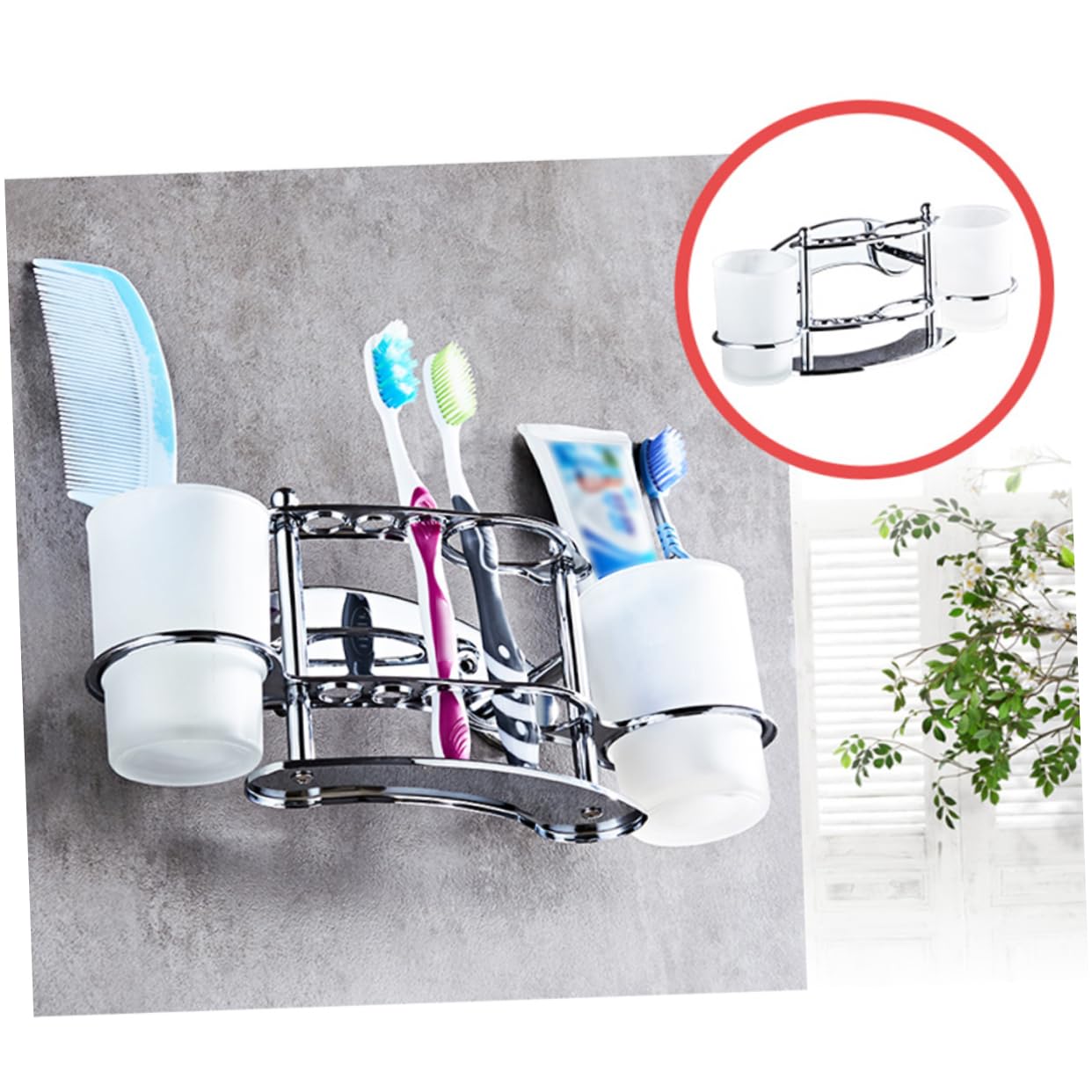 Soporte de Vidrio los Acero Cepillos de Dientes Inoxidable Ahorra Vaso Doble Espacio y Mantiene Limpios para Baño