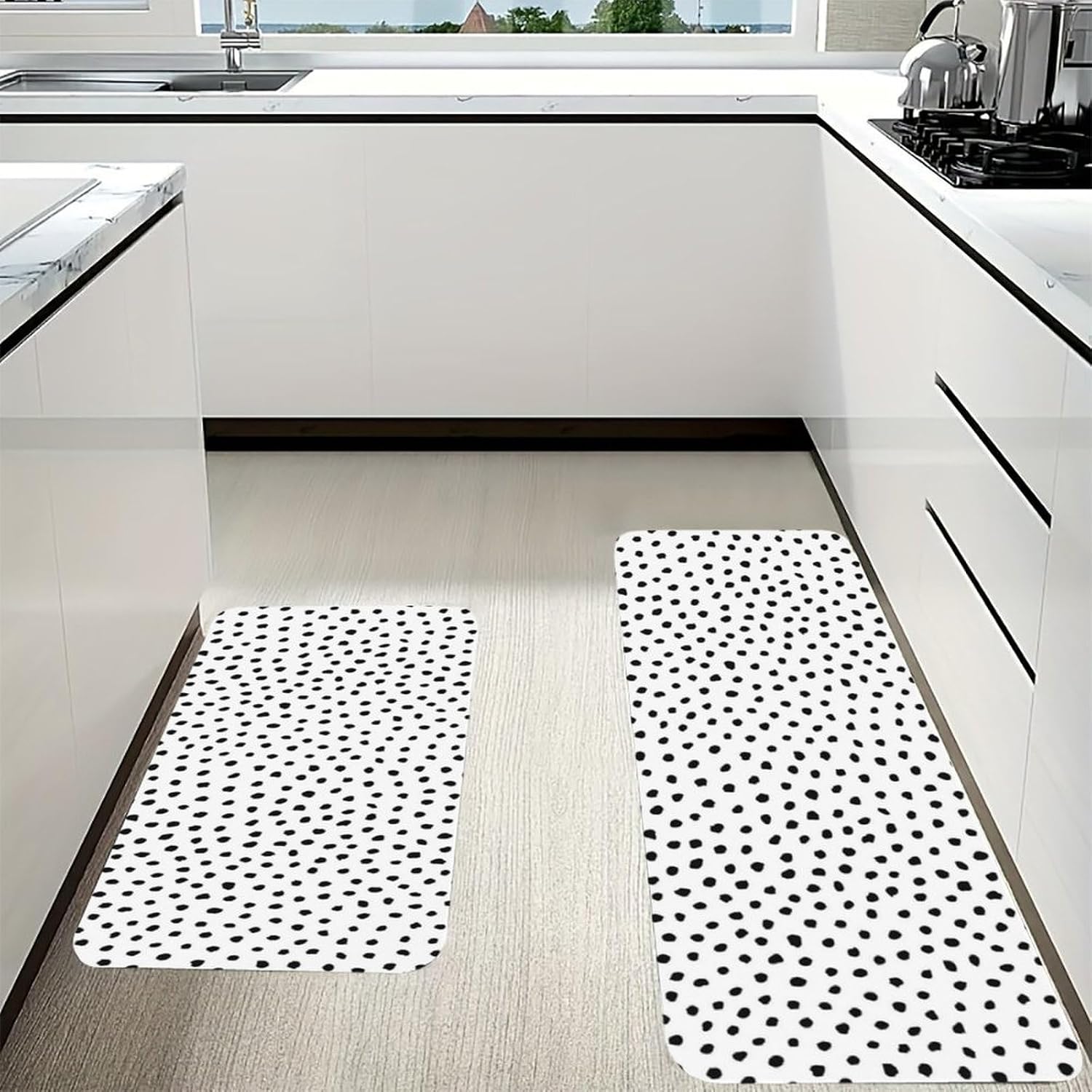 Polka Dot Kitchen Mats for Floor Set 2 Piece -Washable Anti Fatigue Rugs,Non-Slip Standing Desk Mat for Kitchen Home Decor 17" Wx47 L/16 Wx24 L