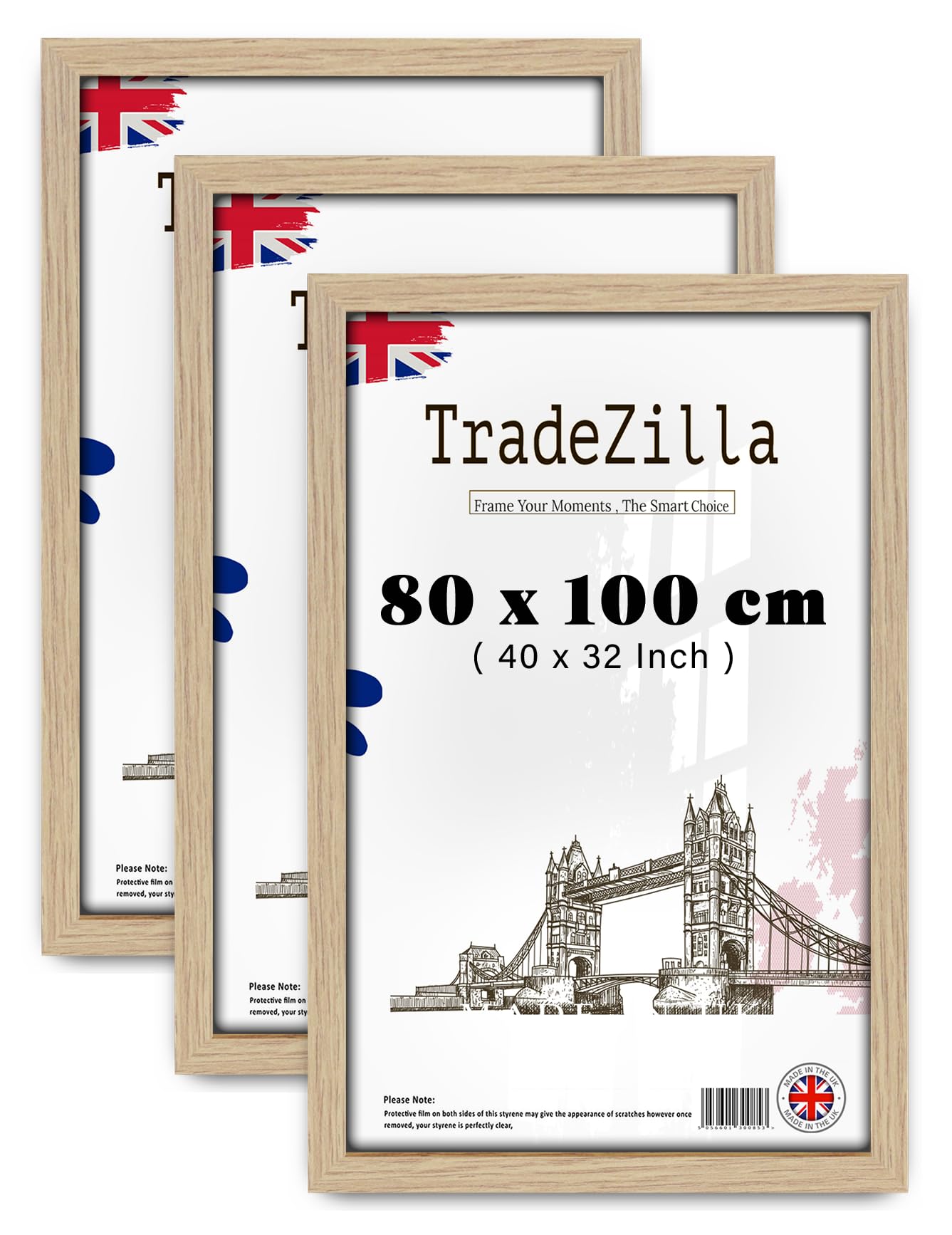TradeZilla ® pack of 3 Large Oak Picture Frame (80 x 100 CM) Photo Frame 40 x 32 for Wall Poster from The Range 800 x 1000 mm [ Oak ]