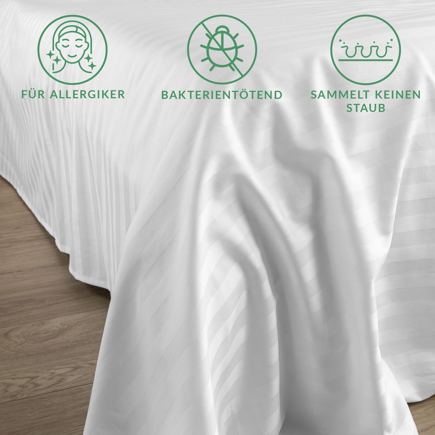 DarymexFlaches Laken ohne Gummizug, 220x260 cm, Satin, Weiß | Satiniertes Betttuch mit Streifenmuster, 50% Bambusviskose & 50% Baumwolle, weich, temperaturregulierend