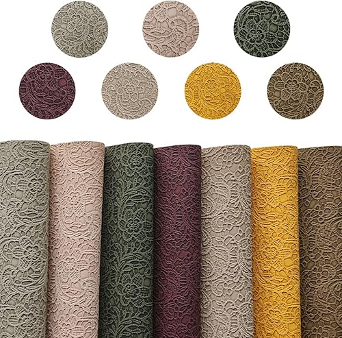 Hojas de cuero sintético con textura de flores de 8 x 12 pulgadas (8.3 in x 11.8 in), diseño retro de otoño, tela sintética para lazos de cuero,