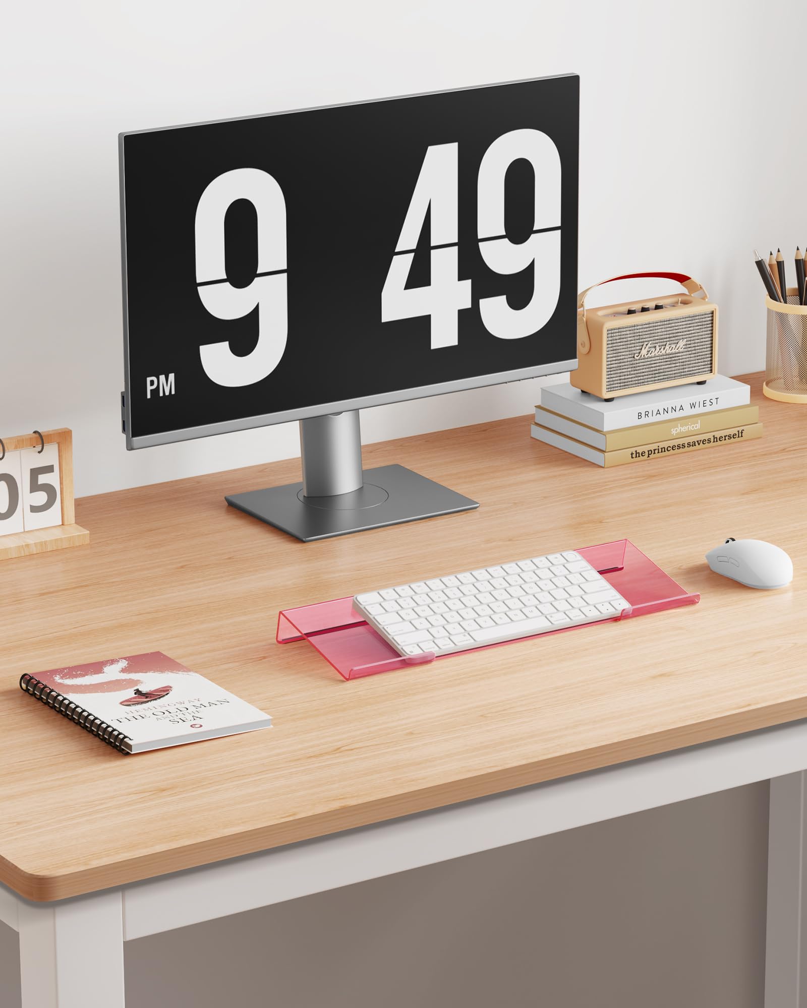 Support ergonomique pour clavier d'ordinateur de bureau (rose transparent), support surélevé incliné pour clavier, support rehausseur pour bureau, maison, travail
