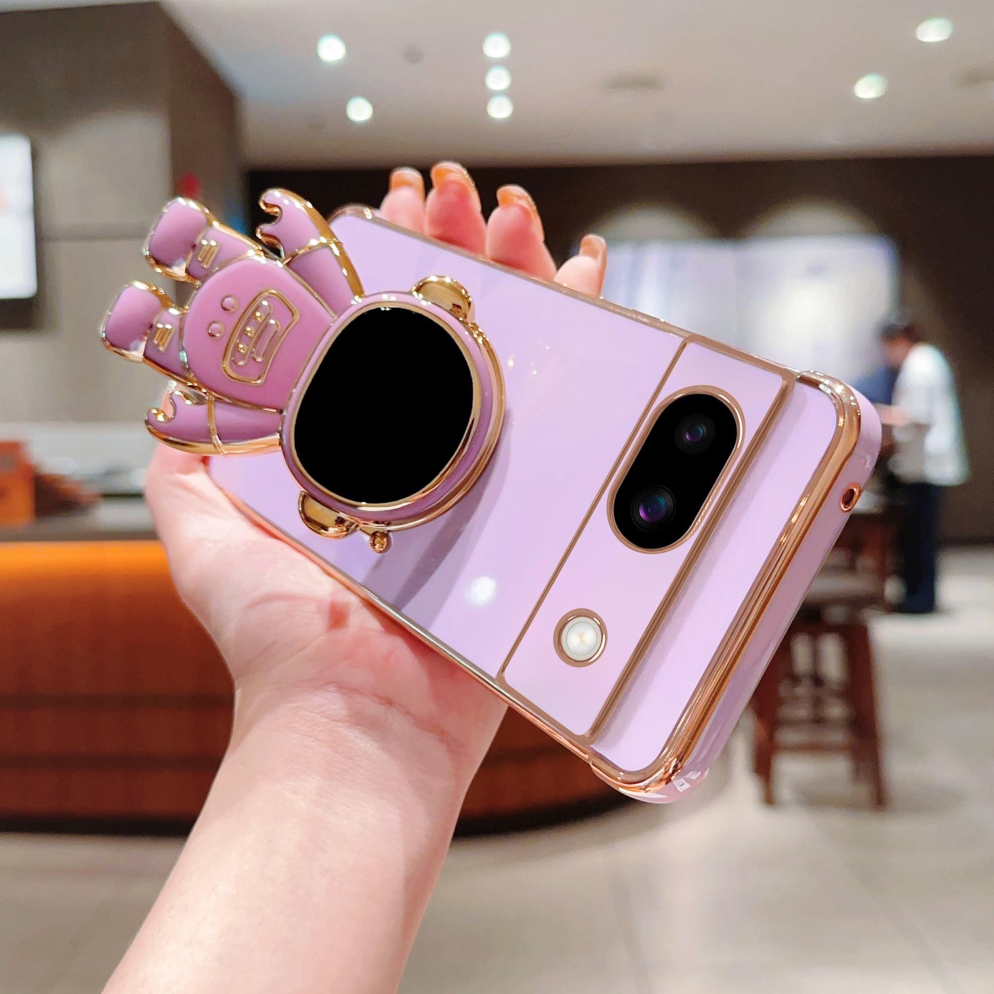 Phylla Phone Case For Samsung Galaxy A15 4G/5g 6.5",Luxury Plating Astronaut Stand Holder Phone Case With Cute Love Heart Side Small Pattern Soft Silicone Shockproof Kickstand Cover Bumper (Purple - View #3