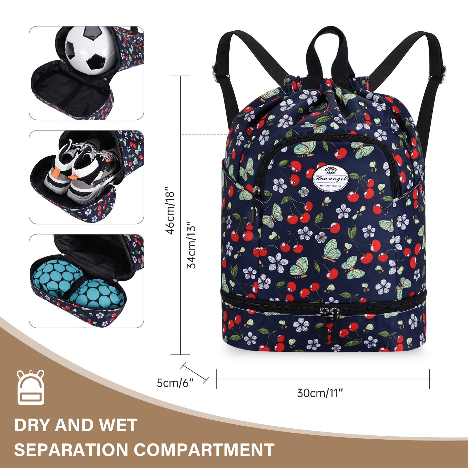 HUA ANGEL Sac à Dos avec Cordon Femme Ultra Léger Sacs a Dos de Sport Homme Avec Compartiment Chaussures pour Voyage Weekend Gym Basket Football Pickleball Piscine Plage - 4