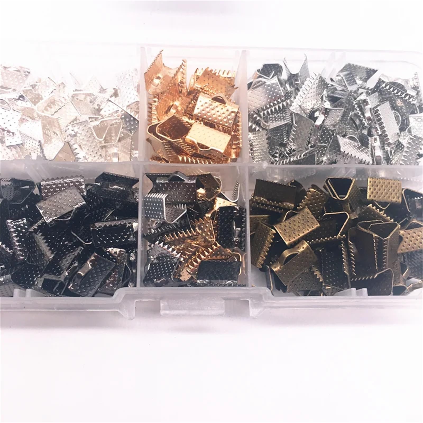 Koraliki zaciskane 500 sztuk 10mm metalowe zaciskane końcówki składane zatrzaski zaciski końcowe przewodu KC złoto/matowe srebro/brąz/srebro/czarne platerowane DIY tworzenia biżuterii(04 silver)
