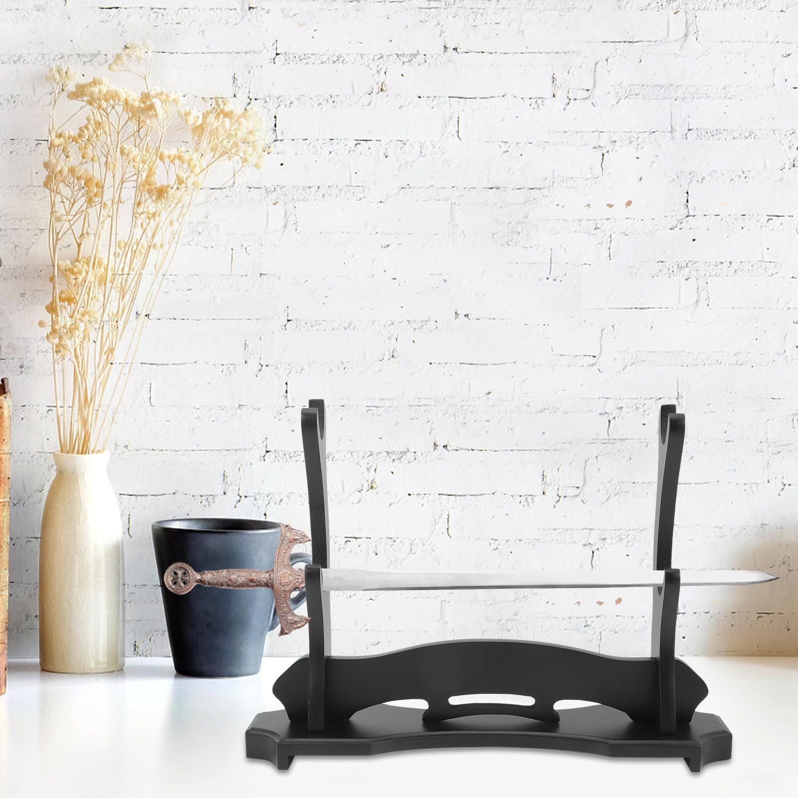 ifundom Soporte de Espada de Madera Negro para Exhibición y Almacenamiento | Tablero de Densidad, Estilo Simple y Bonito, Base Estable, Uso para Flauta y Bambú