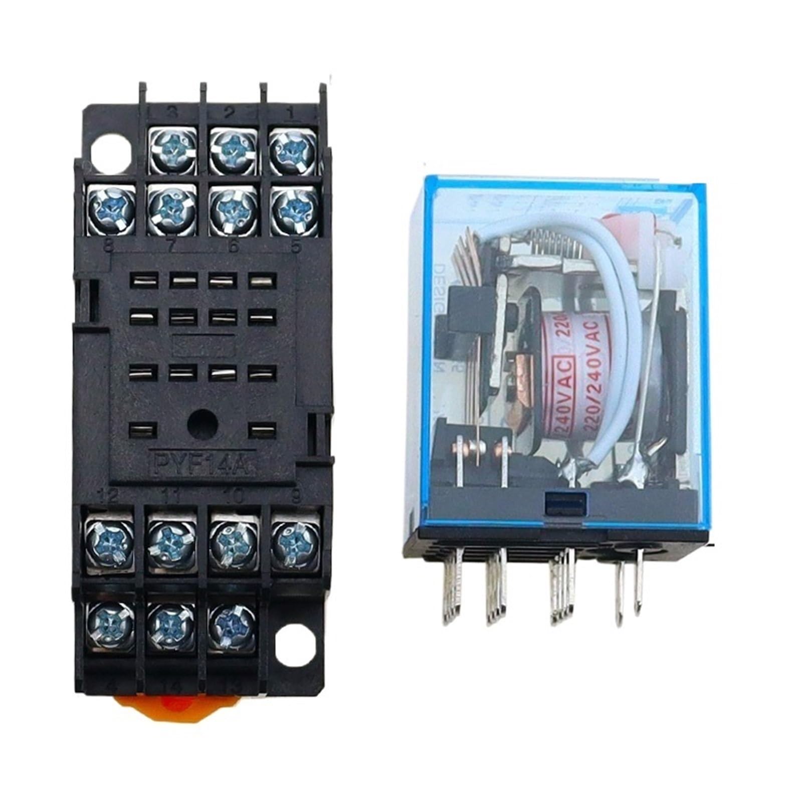 10Set MY4N DC12V AC12V DC24V AC24V bobina 5A 4NO 4NC indicador LED relé de potencia DIN Rail relé de tiempo de 14 pines con base de enchufe(AC,12V)