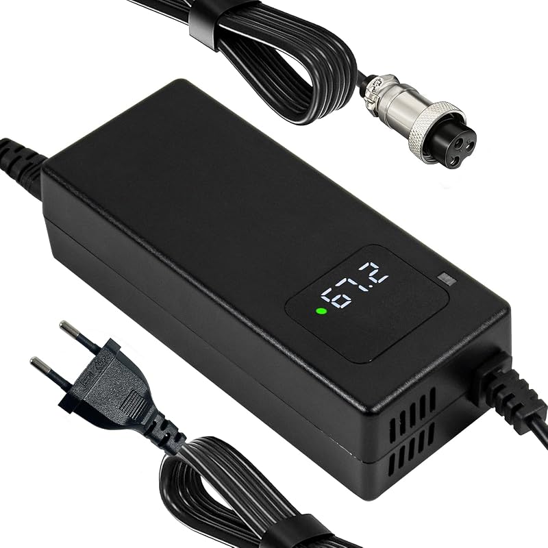 Chargeur 67,2V 2A GX16-3 Femelle pour Batterie Lithium-ION 60V – Vélo Électrique avec Écran LED