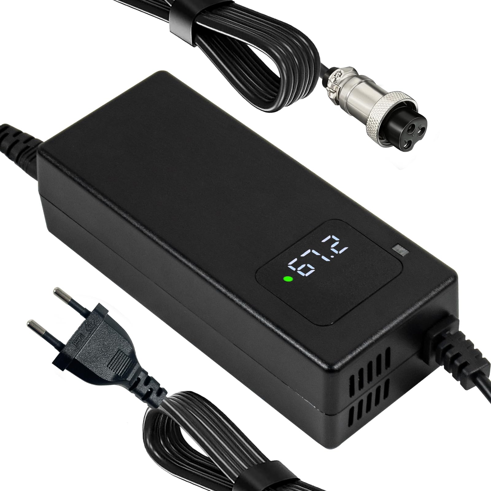 Chargeur 67,2V 2A GX16-3 Femelle pour Batterie Lithium-ION 60V – Vélo Électrique avec Écran LED