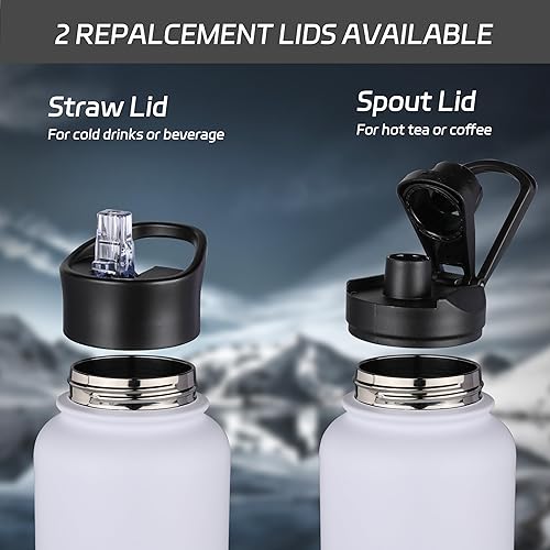 Miniatura 9 de HASLE OUTFITTERS Botella de agua de acero inoxidable de 32 onzas, aislada al vacío, de doble pared, a prueba de fugas, con 2 tapas (popote y