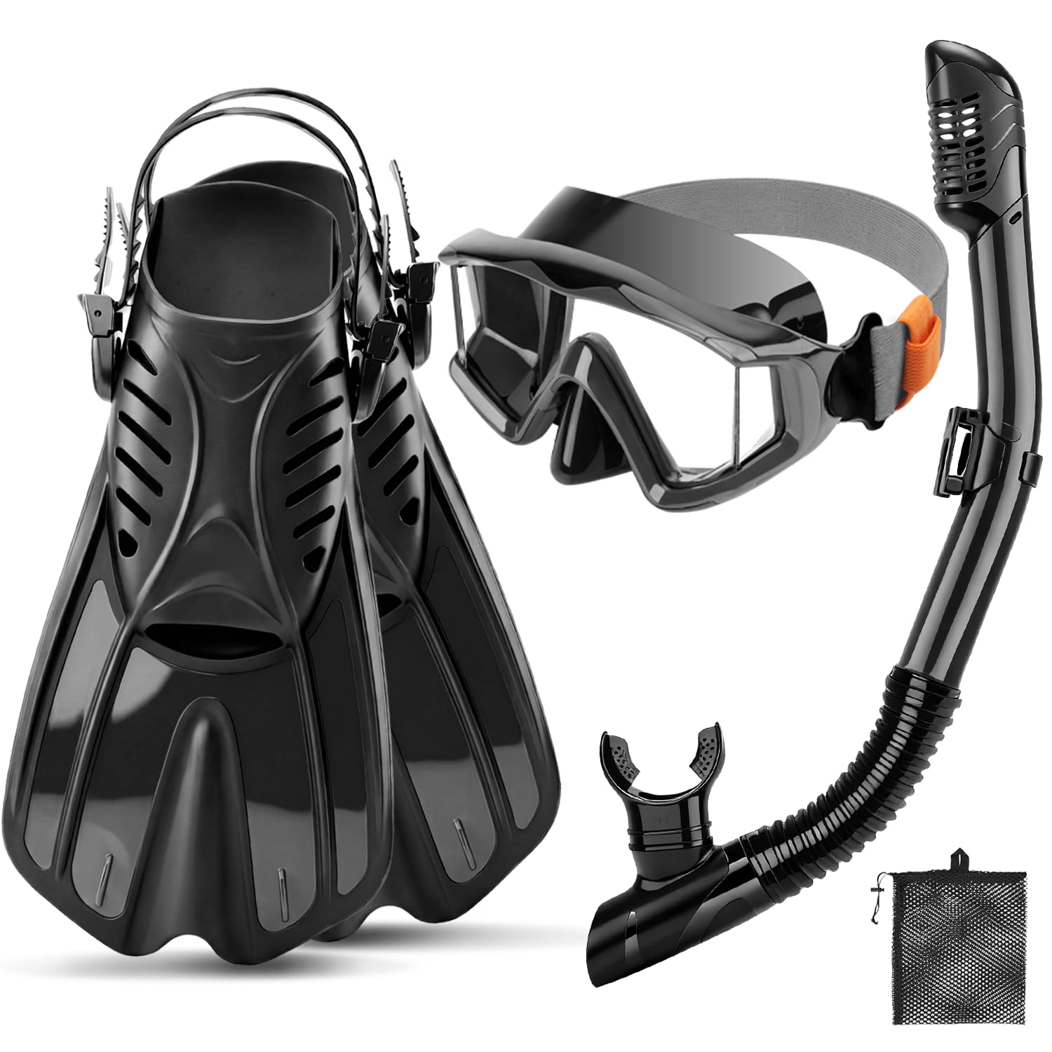 Attrezzatura da snorkeling per adulti e bambini, set da snorkeling a secco, lente in vetro temperato panoramica anti-perdita e anti-appannamento, set da snorkeling con cinturino regolabile con