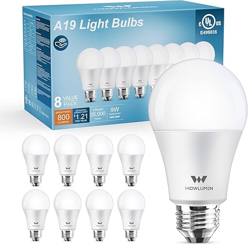 Miniatura 11 de Bombilla LED A19, bombillas E26 de 9 W (equivalente a 60 vatios), blanco frío de 5000 K, base estándar de 800 lm para cocina, sala de estar, Luz