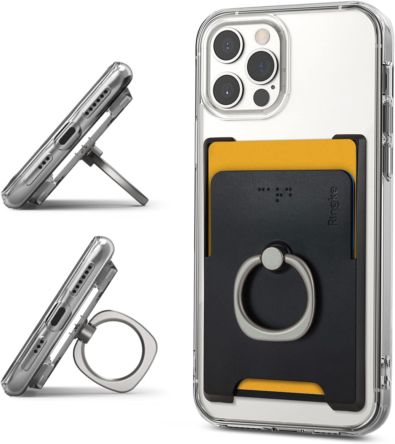 【Ringke】リングホルダースタンド スマホカードホルダー SUICA PASMO カード入れ 財布ケース 定期入れ パースケース スマホ カードケース カードスロット付き リング付き 360度回転リングホルダー 背面カードホルダー 名刺入れ スマホケース カード収納 Ring Slot Card Holder (Black ブラック) iPhone Galaxy Google Pixel Sony Xperia Phone Accessory 全機種対応