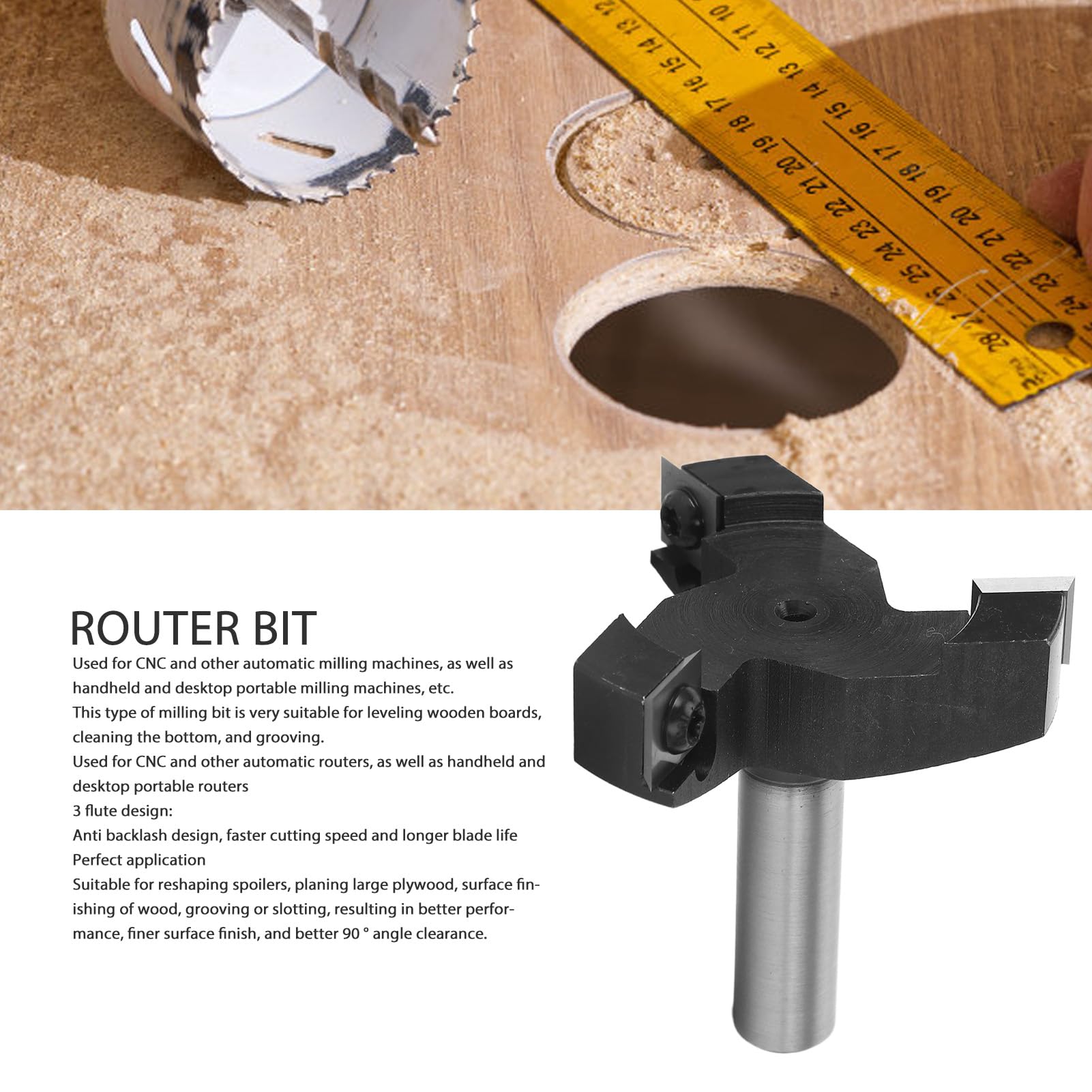 SICWOOD Fresa Per Superfici Spoilboard 1/4” Con Inserti In Carburo 2+2 Rivestiti DLC - Diametro Taglio 38 Mm (1-1/2”) Per CNC E Pialle