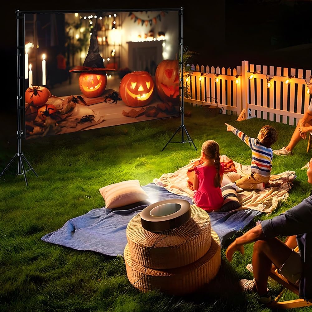 Ekran Projekcyjny ze Stojakiem, Przenośny Ekran Projektora 16:9 4K HD Indoor Outdoor z Torbą do Przenoszenia, Ekran Projektora Bez Zmarszczek na Podwórko, Wieczory Filmowe i Kemping(100 inch)