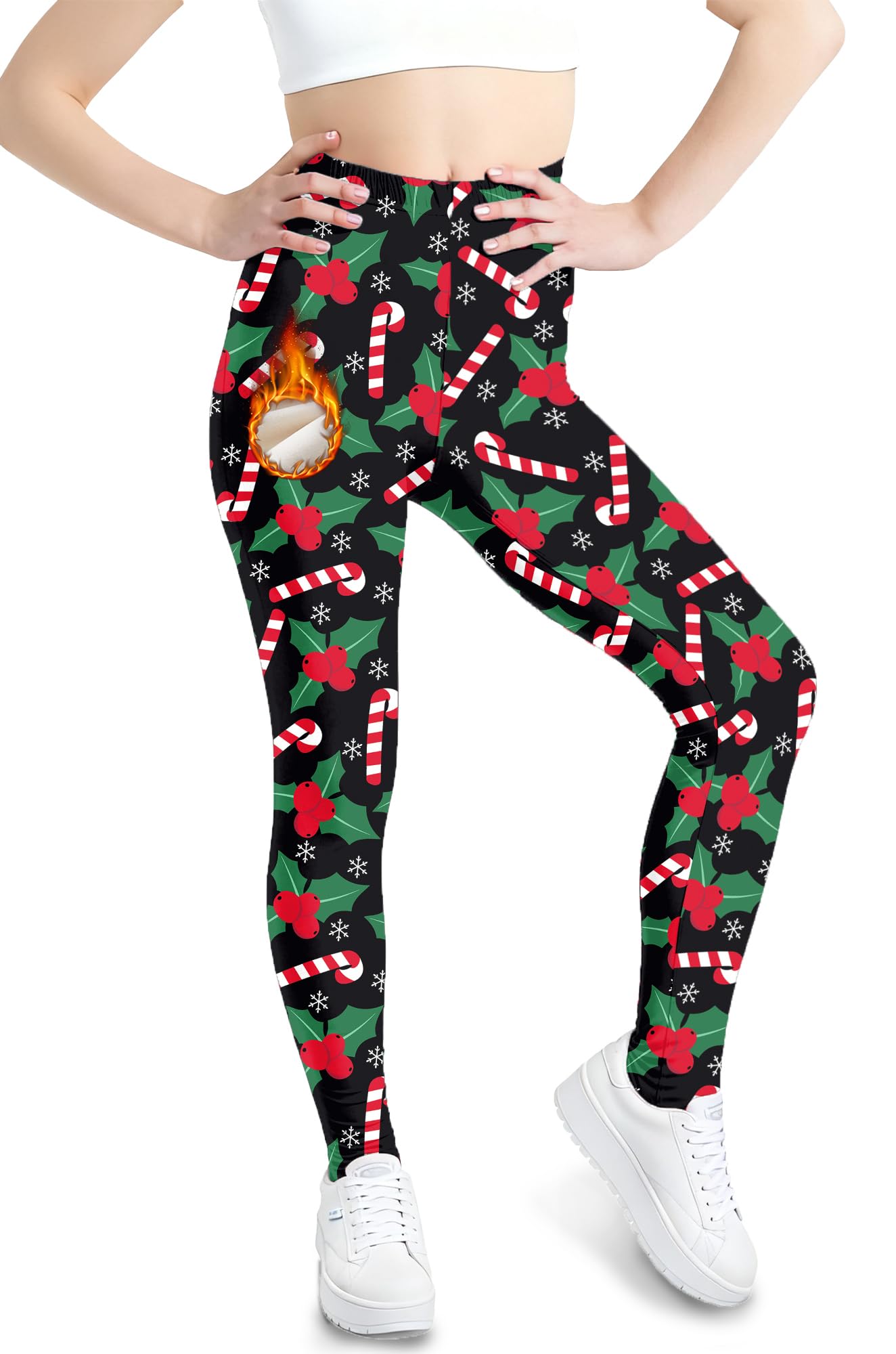 BesserBay Girls Ugly Christmas Leggings Fleece Lined Thick Stretch Yoga Pants 6-14 Years