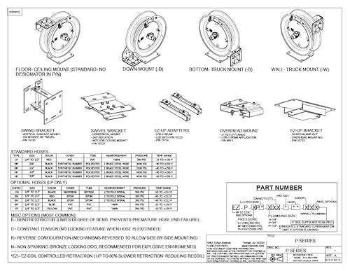 Miniatura 24 de Coxreels P-LP-110 Bobina para manguera con resorte: 1/4" I.D., 10 ' Capacidad de la manguera, con manguera, 300 PSI, 1
