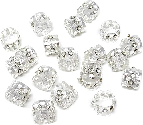 Honbay 20 piezas de anillos de pelo de diamantes de imitación plateados para rastas trenzadas para el cabello, joyería para el cabello trenzado