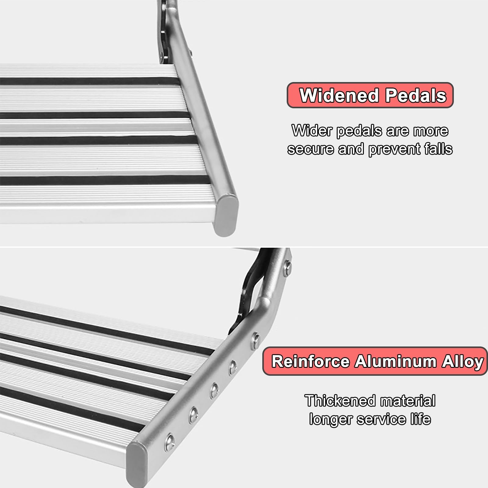 Ręczny składany podnóżek z oświetleniem LED, antypoślizgowy, do kampera, furgonetki, przyczepy kempingowej - nośność 150 kg, konstrukcja jednowarstwowa. Ręczny - podwójna warstwa