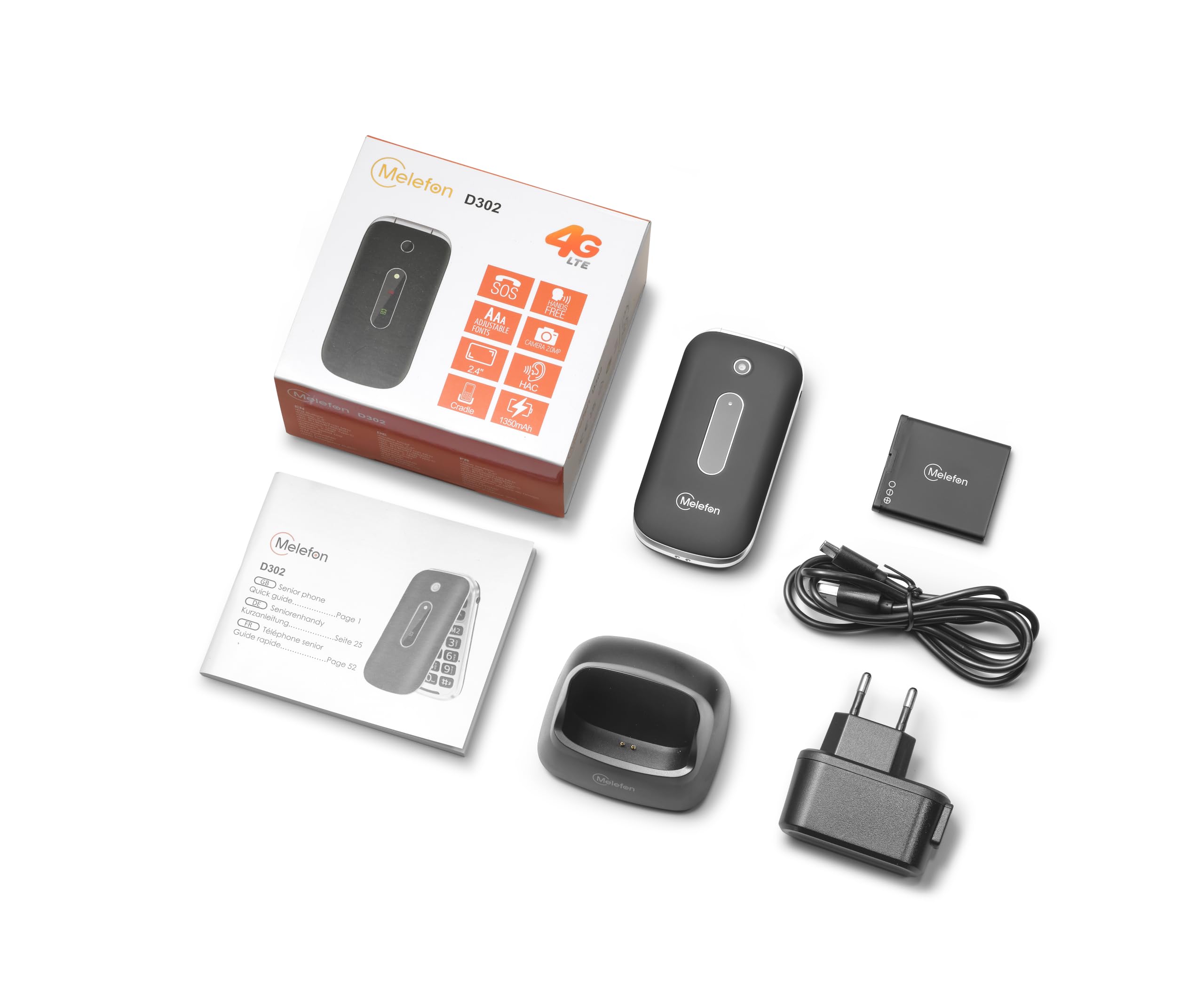 Telefono 4G a Conchiglia per Anziani,Tasti Grandi,Pulsante SOS,Sbloccato | Chiamata Rapida M1/M2, Volume Alto, Schermo a Colori da 2,4", Facile da Usare,Radio FM, Torcia LED, Batteria 1350 mAh