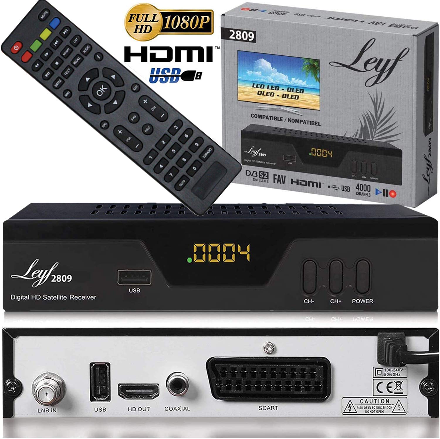 Leyf 2809 Récepteur Satellite numérique HDTV DVB-S/S2 HDMI Full HD 1080p