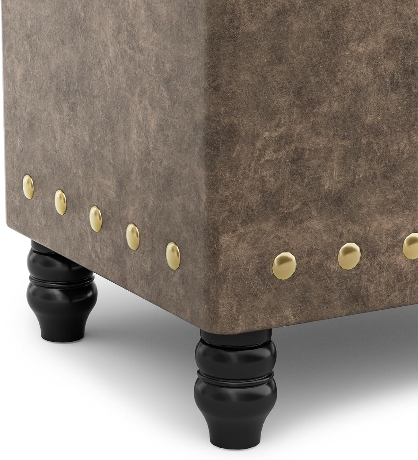 Storage Ottoman Bench with Lid, Faux Leather Upholstered Footstool with Hidden Storage, Tufted Seat, Wood Legs, 330 lbs Capacity, 23.6” Entryway Bedroom Bench, Brown