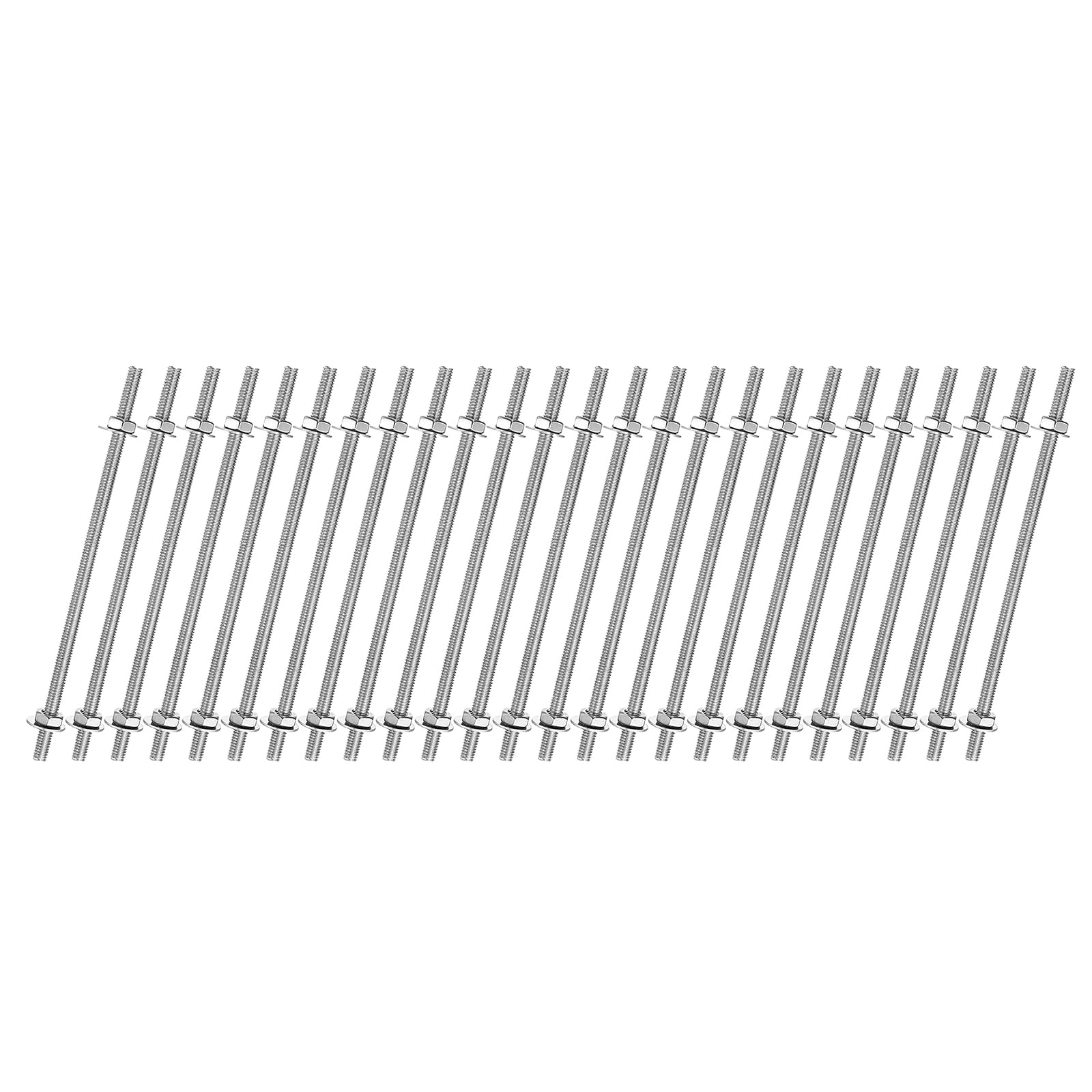 sourcing map 25pcs 8/32 Inch M4 Threaded Rods with 50pcs Hex Nuts and Washers 4 Inch 201 Stainless Steel Full Threads Right-Hand Thread for Hangers, U-Bolts, Beaded Garden Stake Rods, Silver