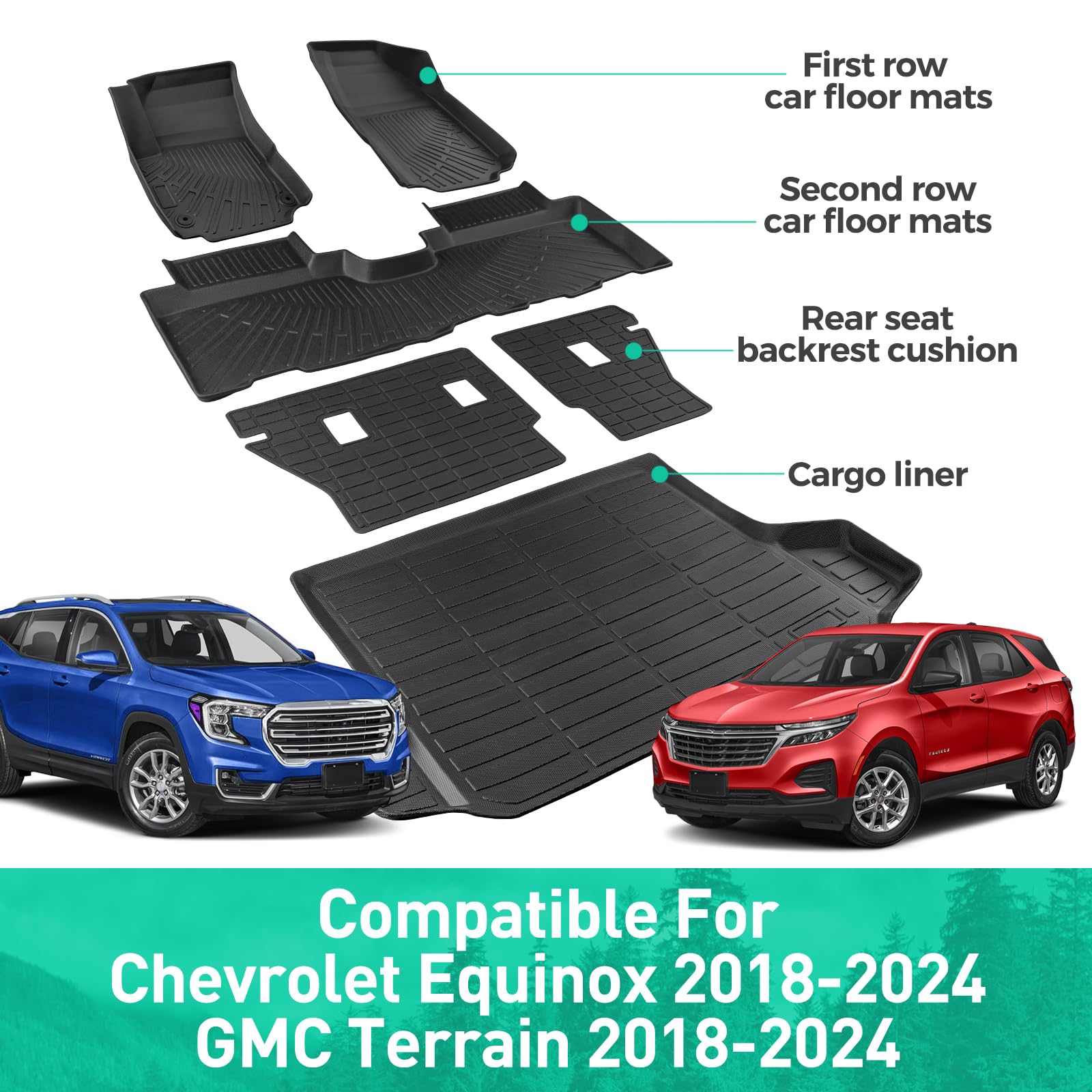 Car Floor Mats for Chevy Equinox for Gmc Terrain 2018 2019 2020 2021 2022 2023 2024 All Weather — view 3