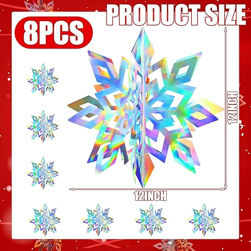 Miniatura 8 de 8 adornos colgantes de papel 3D de papel 3D de 12 pulgadas, decoración de copos de nieve grandes con purpurina, guirnalda de copos de nieve de