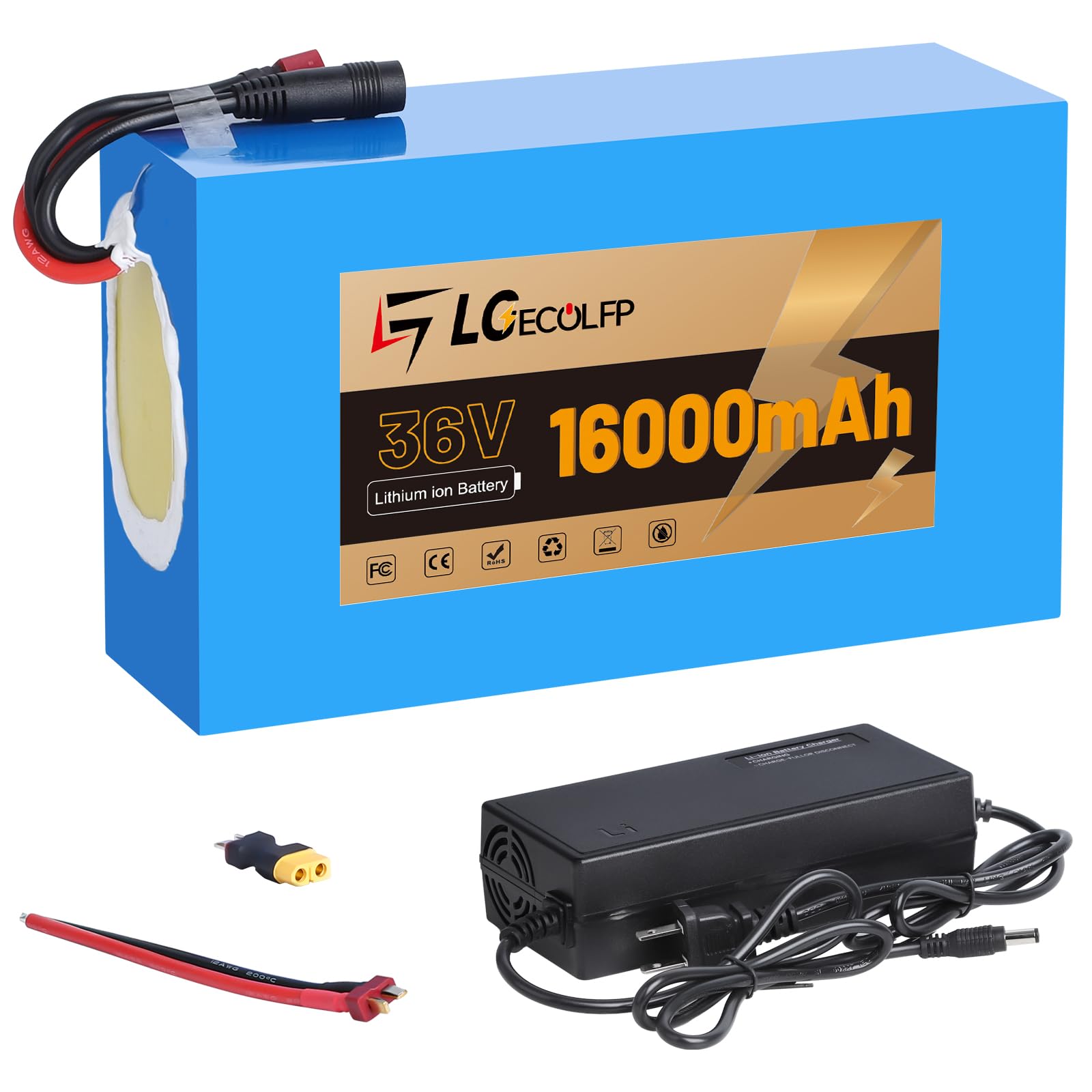 Ebike Battery 36V 48V 14AH 16AH Lithium Battery Pack with 3A Fast Charger 30A BMS Fit for Electric,Scooter,Bicycles,Motorcycle 1200W-100W Motor Battery