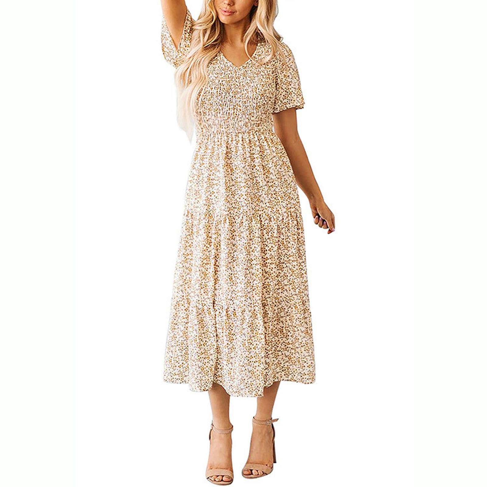 Robe midi à fleurs avec poches amples pour cacher les formes