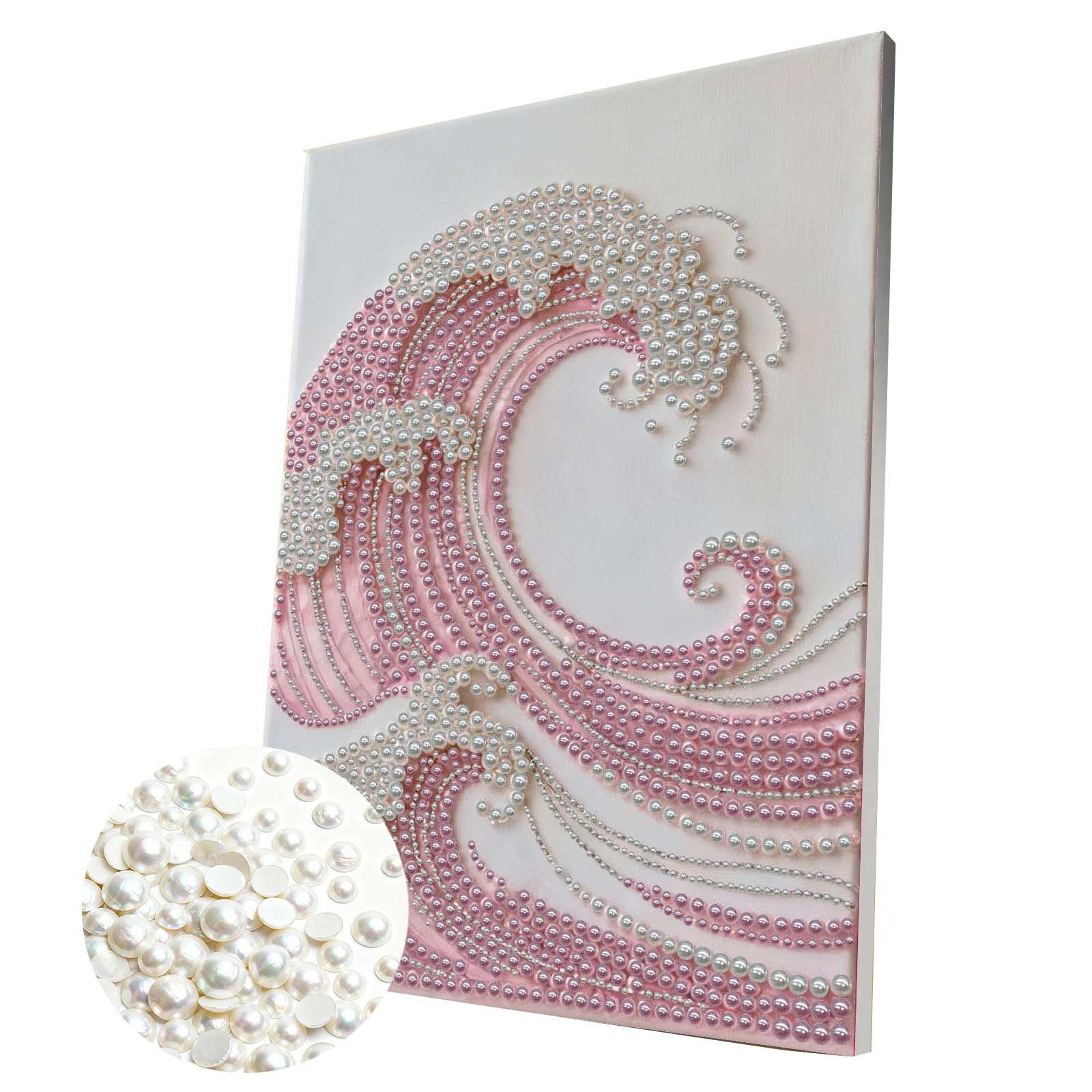 DIY Pearl Painting Kit with Wooden Frame, 3D Plastic Pearl Gemstone Ocean Art Craft for Adults Beginners, Diamond Art Kits for Adults, Home Wall Decor Ready Gift for Women(Pink Waves)(30 * 40cm)