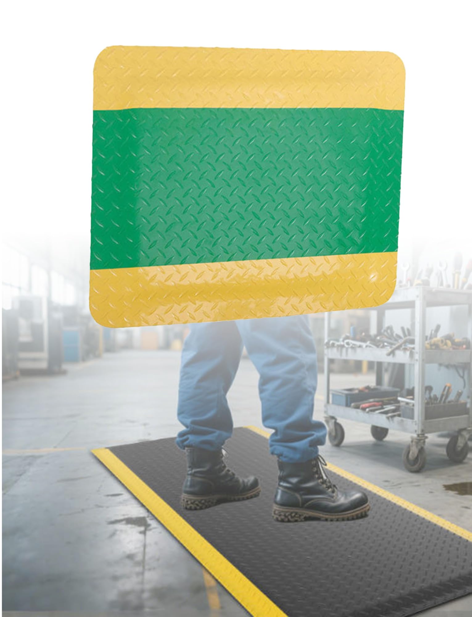 GTHTUHFD Ergonomic Anti-Fatigue Floor Mat With Safety Yellow Border - High-Density Memory Foam For Comfort & Support, Ideal For Standing Workstations,Green-60X150CM