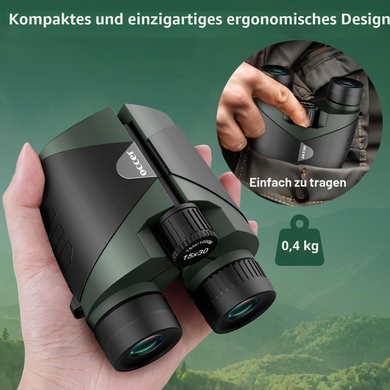 occer Kompaktes Fernglas für Erwachsene und Kinder, 15x30 cm, Großes Sichtfeld, Leistungsstarkes Fernglas für Vogelbeobachtung, Jagd und Sportveranstaltungen, Einfache Fokussierung und Schwaches Licht
